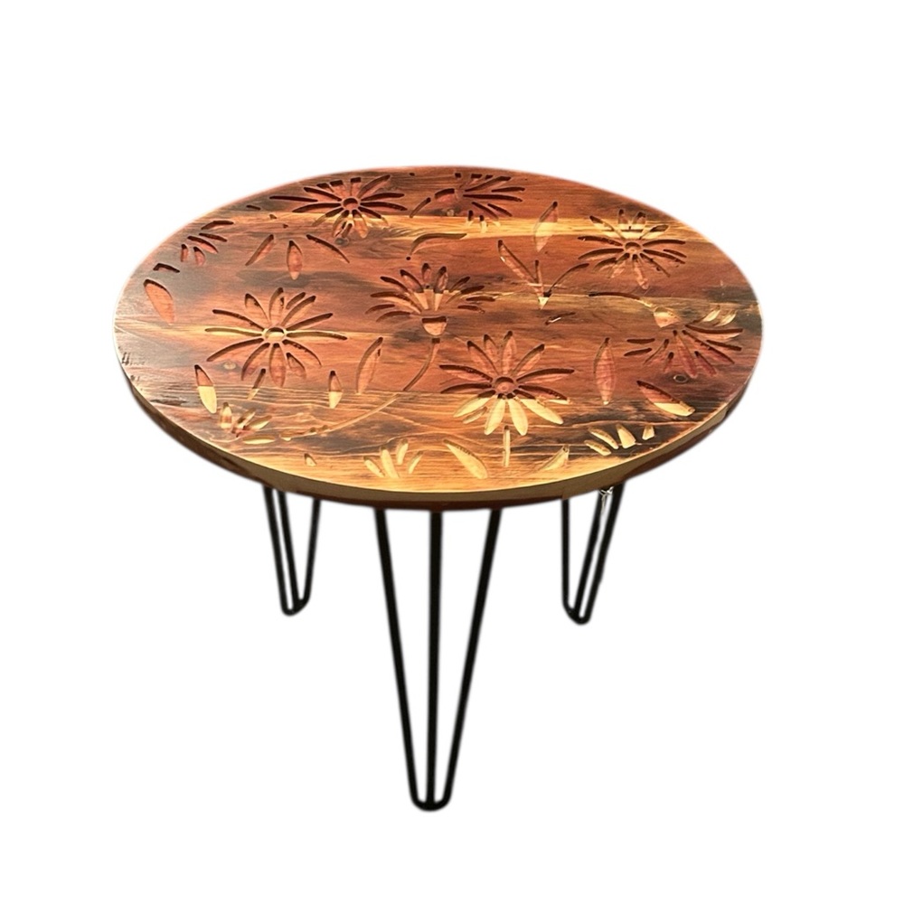 Handmade Wood Flower Pattern Table